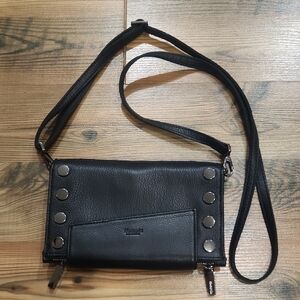 Hammit Levy Soft Leather Black Wallet Crossbody Clutch Card Slots Black Metal